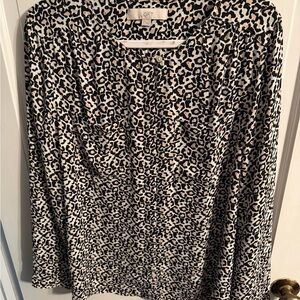 LOFT Leopard Print Button-Front Blouse - Black & Cream